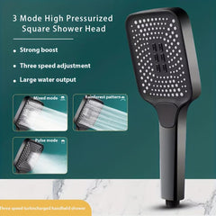 4pcs High Pressure Shower Head Set 3 Mode Square Water Saving Spray N
