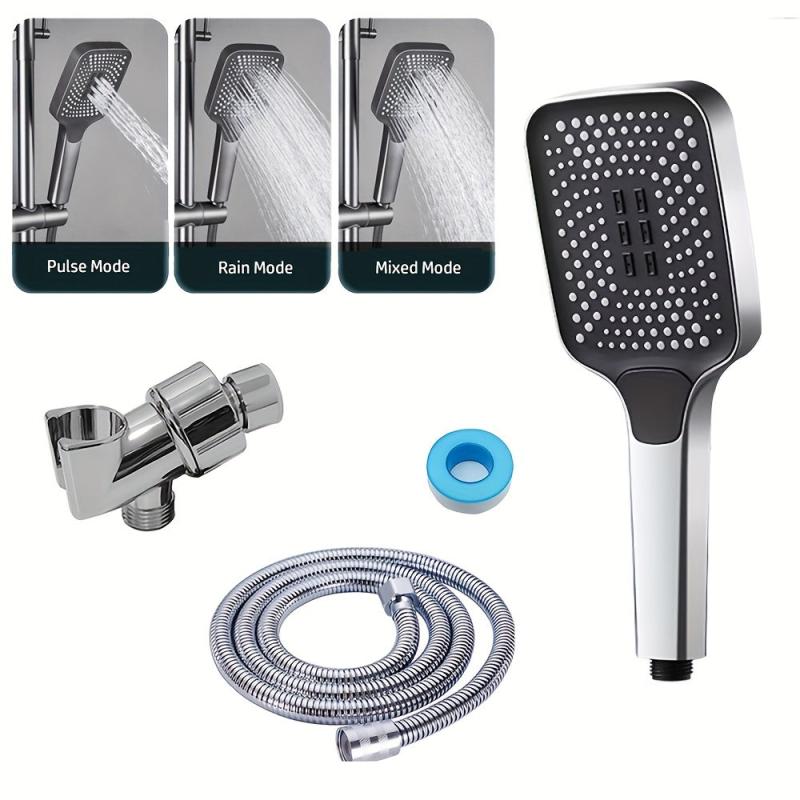 4pcs High Pressure Shower Head Set 3 Mode Square Water Saving Spray N