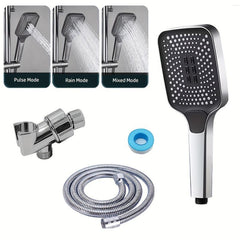 4pcs High Pressure Shower Head Set 3 Mode Square Water Saving Spray N
