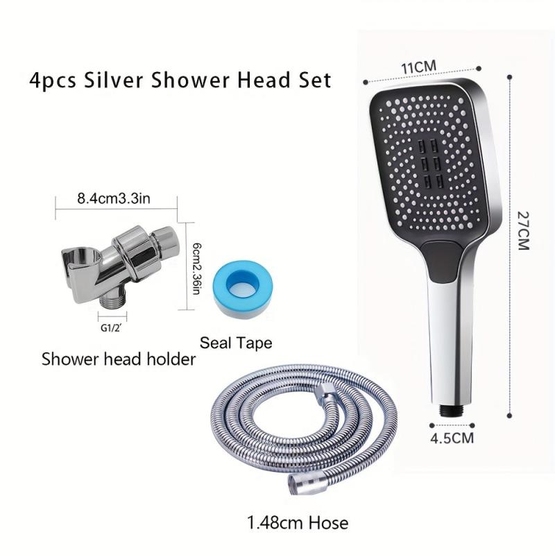4pcs High Pressure Shower Head Set 3 Mode Square Water Saving Spray N
