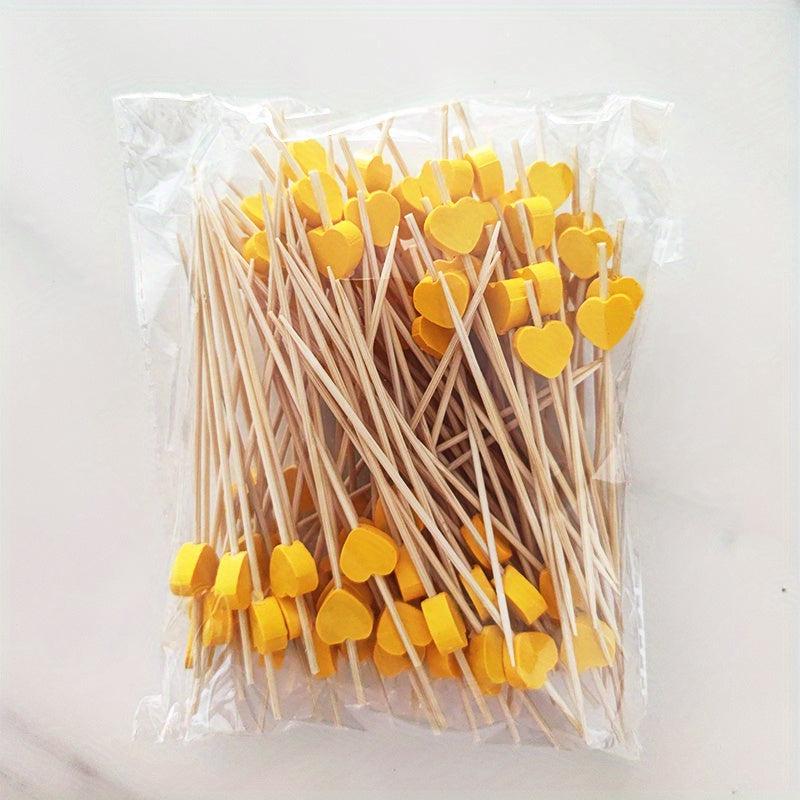 100pcs Bamboo Heart Food Skewers Cocktail Party Supplies
