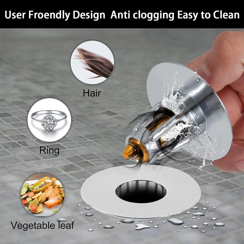 Universal Bathroom Sink Stopper with Hair Catcher Pop Up Drain Filter