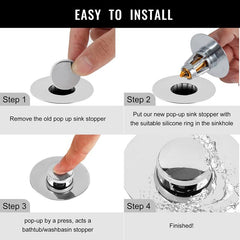 Universal Bathroom Sink Stopper with Hair Catcher Pop Up Drain Filter