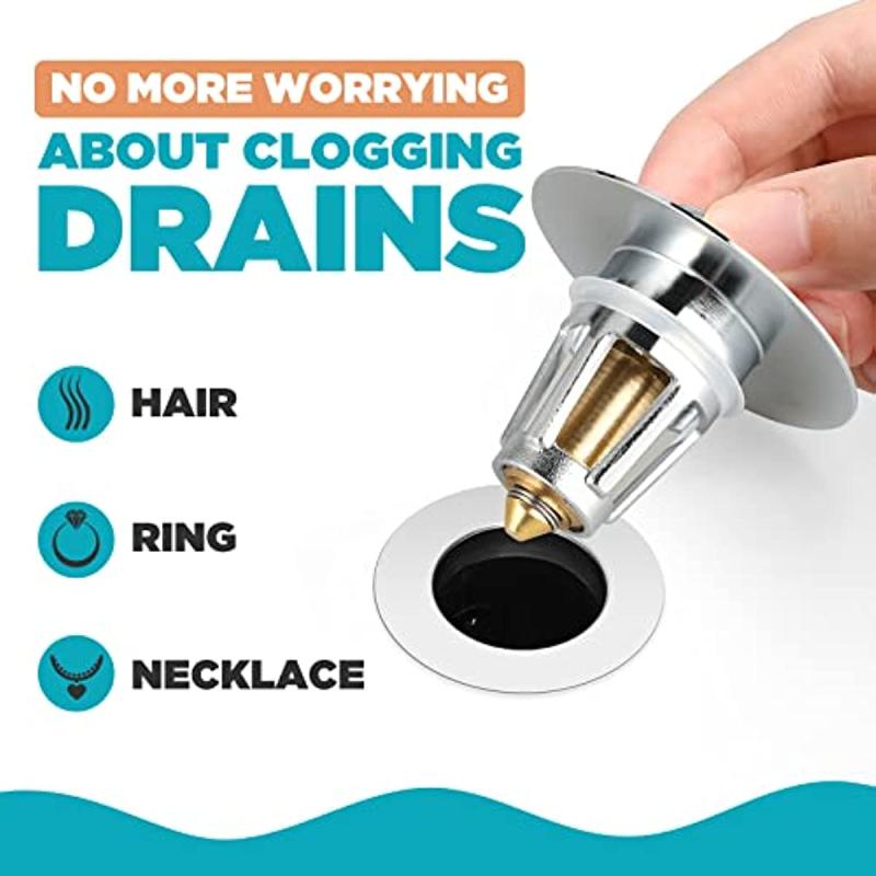 Universal Bathroom Sink Stopper with Hair Catcher Pop Up Drain Filter