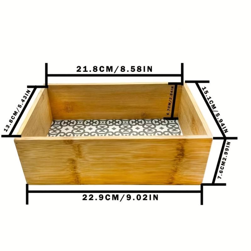 Bamboo Toilet Paper Storage Box Geometric Pattern Organizer