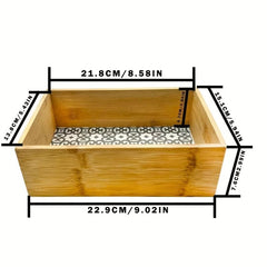 Bamboo Toilet Paper Storage Box Geometric Pattern Organizer