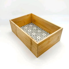 Bamboo Toilet Paper Storage Box Geometric Pattern Organizer