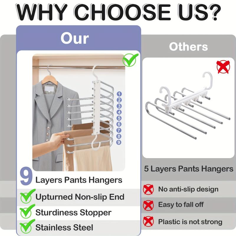 9-Layer Pants Hangers Space Saving Non-Slip Multifunctional