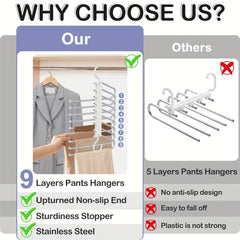 9-Layer Pants Hangers Space Saving Non-Slip Multifunctional