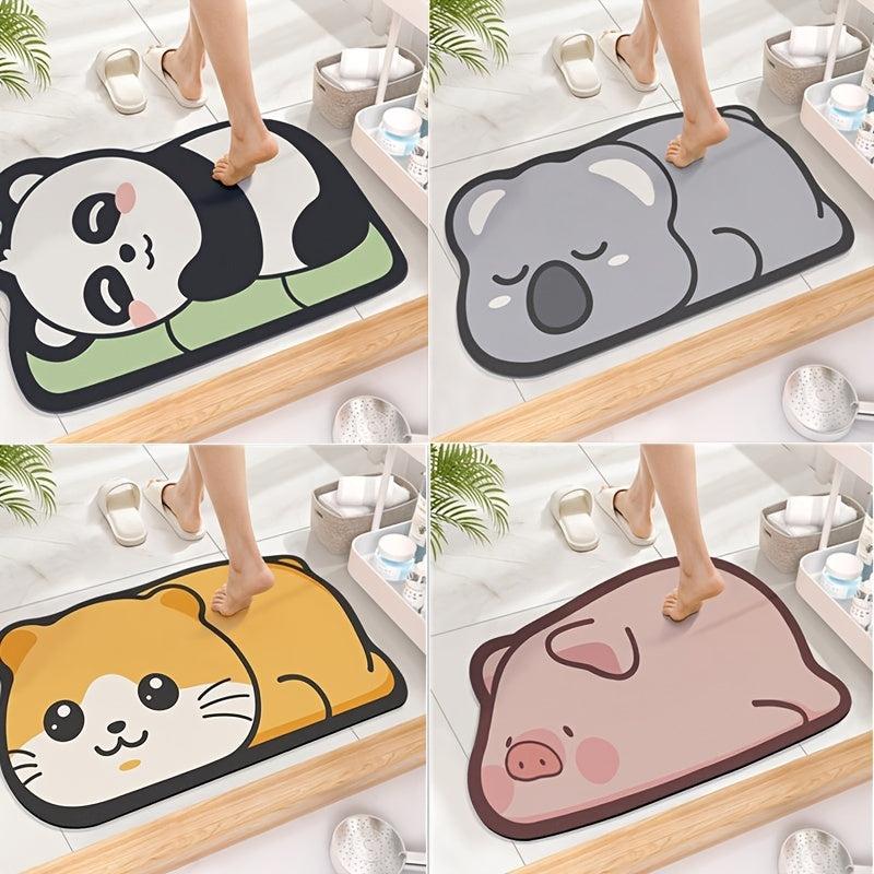 Cartoon Animal Bath Mat Quick Drying Non Slip Entrance Rug Bathroom Decor