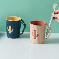 5oz Cactus Decor Toothbrush Cup with Handle for Bathroom