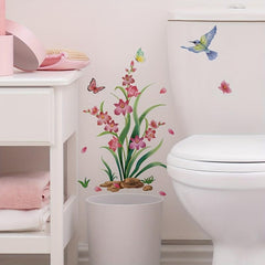 Butterfly and Flower Toilet Lid Sticker Self Adhesive Bathroom Decoration