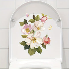 Flower Pattern Toilet Lid Decal - Bathroom Decor