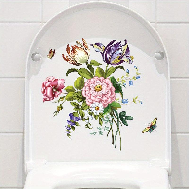 Flower Pattern Toilet Lid Decal - Bathroom Decor