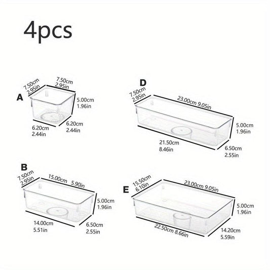 4pcs Clear Kitchen Drawer Organizer Set - Storage Container