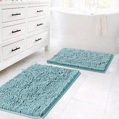 2pcs Chenille Bath Mat Set Soft and Absorbent Machine Washable U Shape Rugs