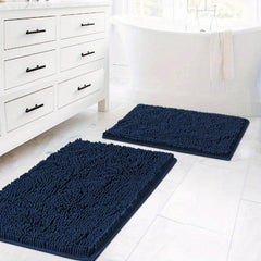 2pcs Chenille Bath Mat Set Soft and Absorbent Machine Washable U Shape Rugs