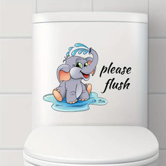Cartoon Elephant Toilet Lid Decal Adhesive Wall Sticker