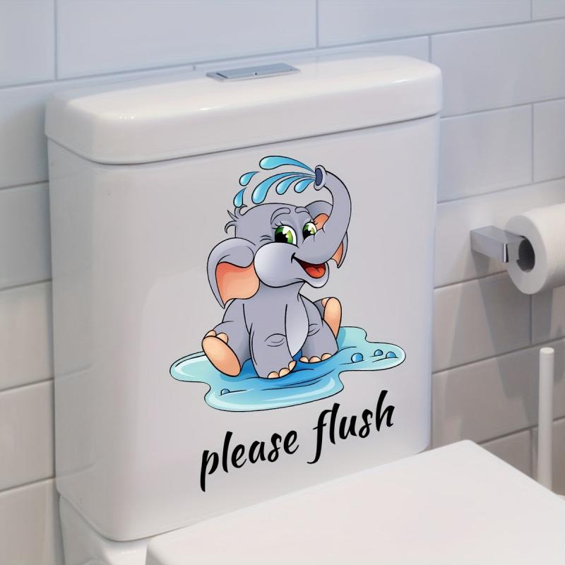 Cartoon Elephant Toilet Lid Decal Adhesive Wall Sticker