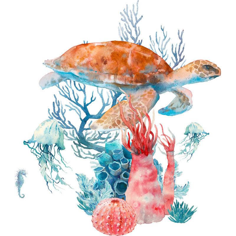 Sea Turtle Coral Toilet Lid Decal Wall Sticker