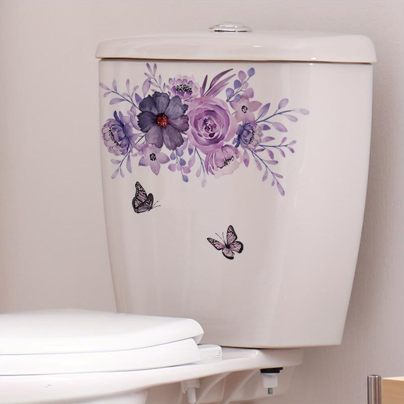 Purple Butterfly Flower Leaf Toilet Wall Sticker Self-adhesive