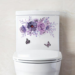 Purple Butterfly Flower Leaf Toilet Wall Sticker Self-adhesive