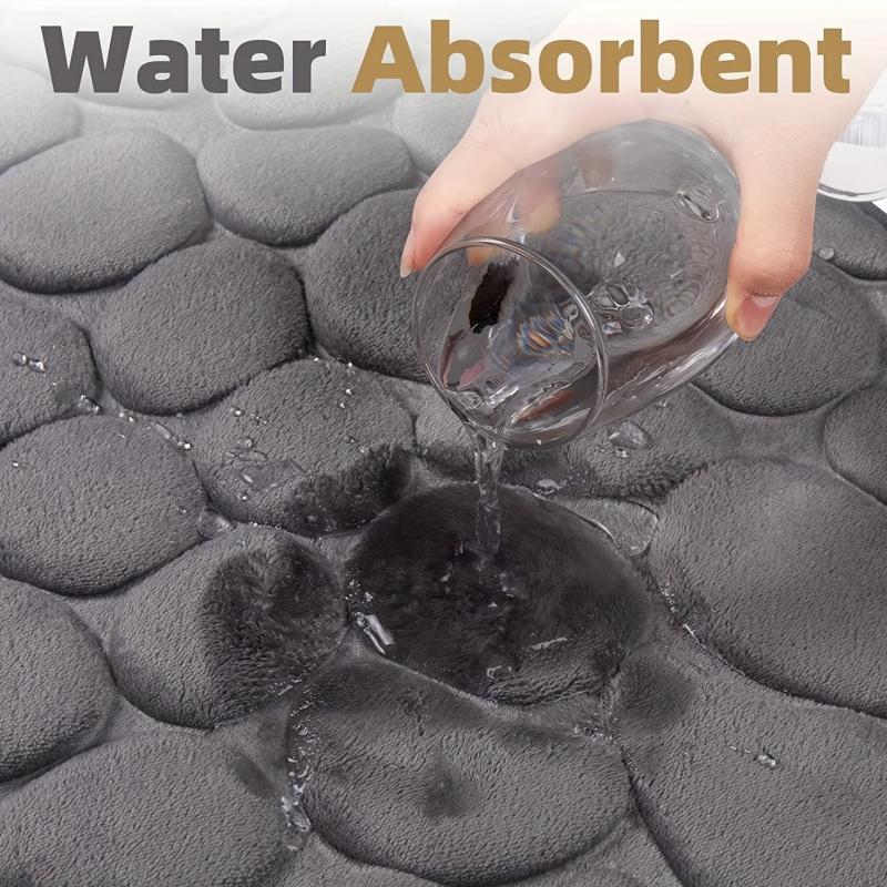 Memory Foam Bath Mat Non Slip Water Absorption Cobblestone Carpet