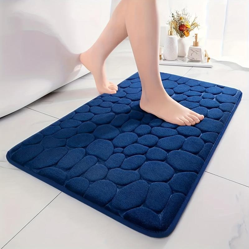 Memory Foam Bath Mat Non Slip Water Absorption Cobblestone Carpet