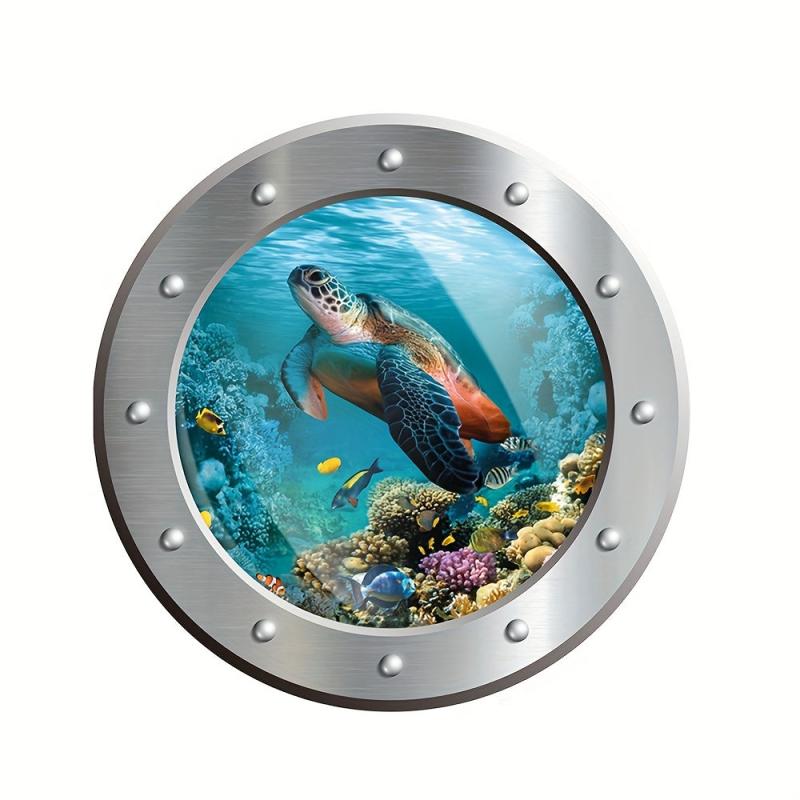 Cartoon 3D Turtle Diving Mask Toilet Sticker - Bathroom Decoration