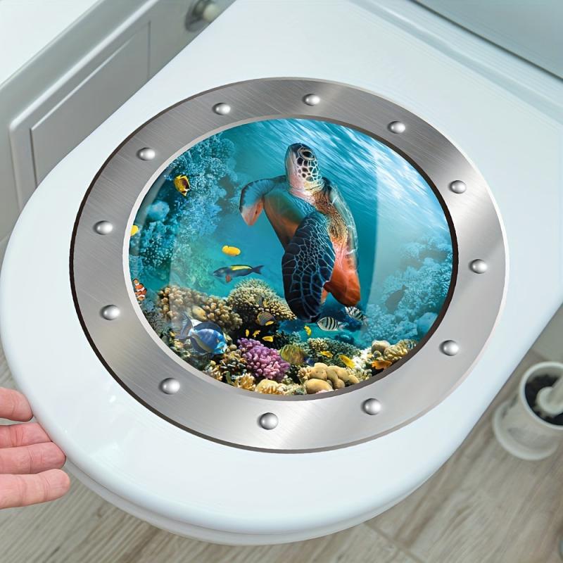 Cartoon 3D Turtle Diving Mask Toilet Sticker - Bathroom Decoration