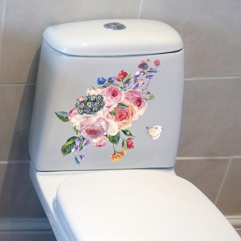 Floral Butterfly Toilet Lid Decorative Sticker - Removable Self-adhesive