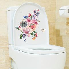 Floral Butterfly Toilet Lid Decorative Sticker - Removable Self-adhesive