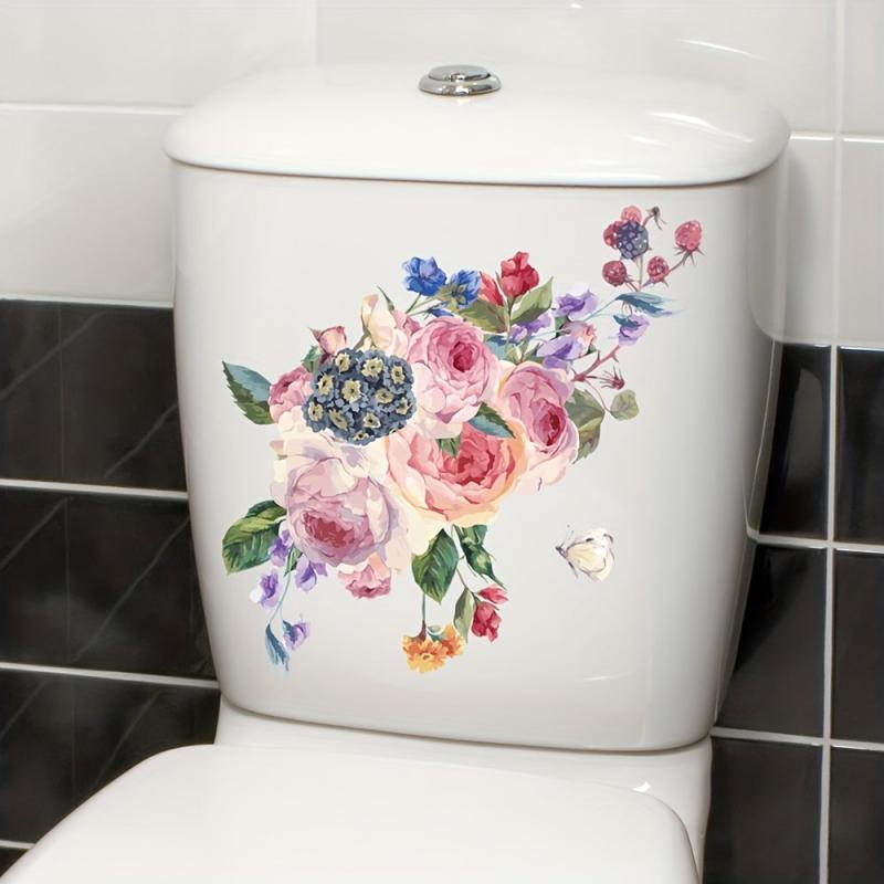 Floral Butterfly Toilet Lid Decorative Sticker - Removable Self-adhesive