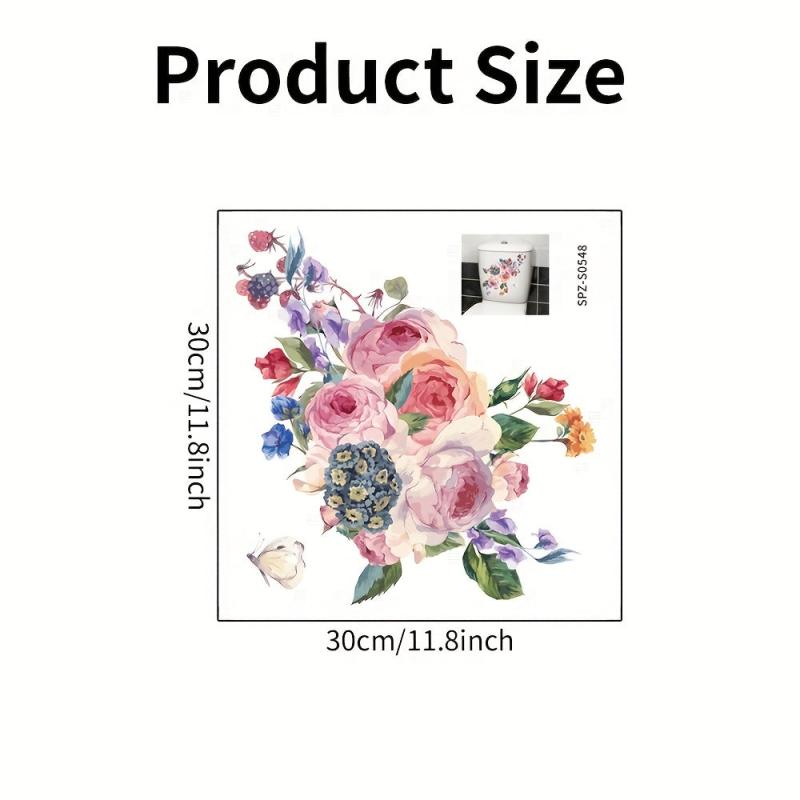 Floral Butterfly Toilet Lid Decorative Sticker - Removable Self-adhesive