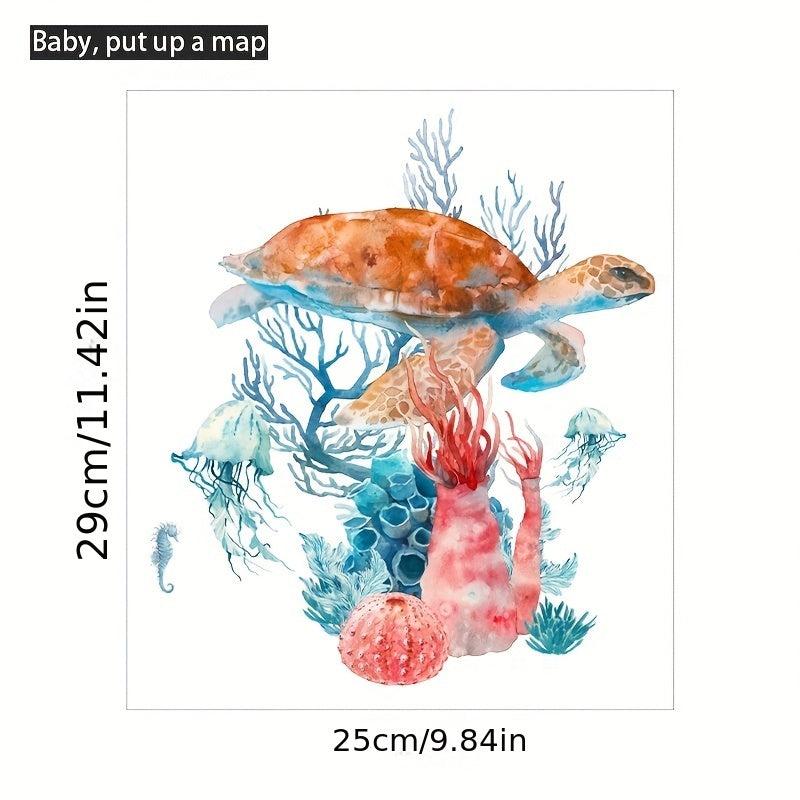 Sea Turtle Coral Pattern Toilet Lid Decal Self Adhesive Wall Sticker