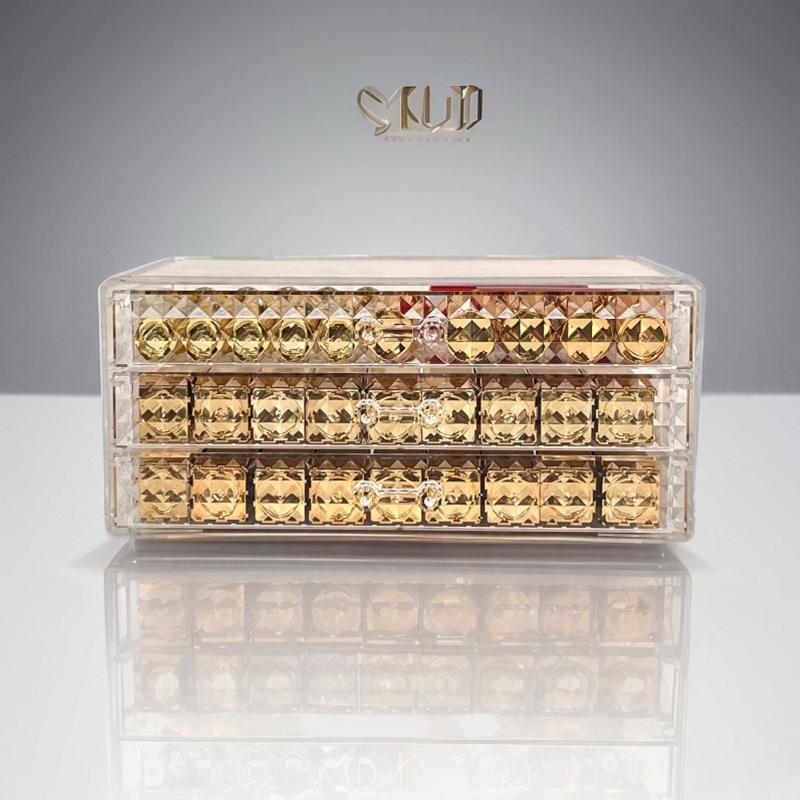 Diamond Textured Cosmetic Storage Organizer Three layer Drawer