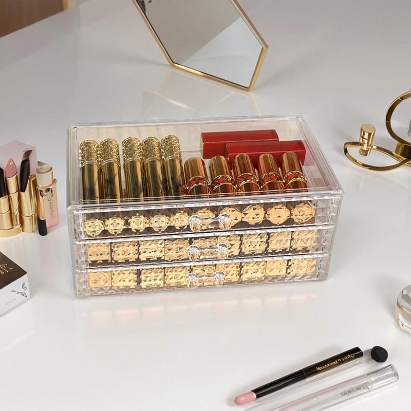 Diamond Textured Cosmetic Storage Organizer Three layer Drawer