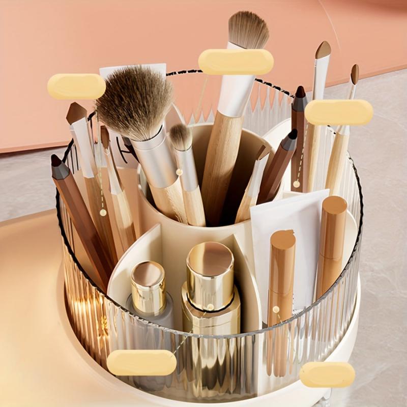 Rotating Makeup Storage Box Brush Holder Dressing Table Skincare Organizer