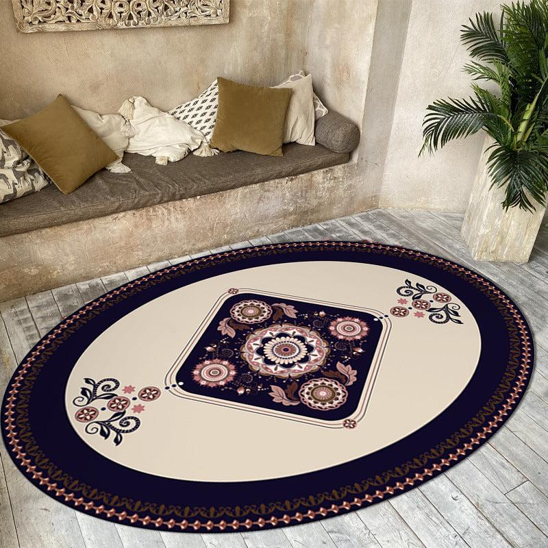 Retro Persian Floor Mat Soft Area Rug Machine Washable Bath Mat Oval Carpet