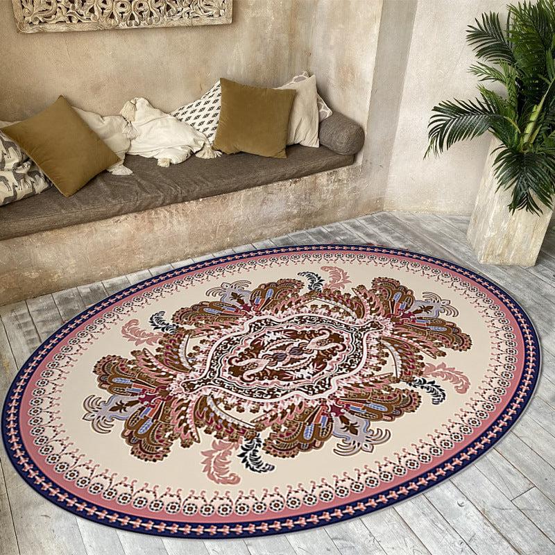 Retro Persian Floor Mat Soft Area Rug Machine Washable Bath Mat Oval Carpet