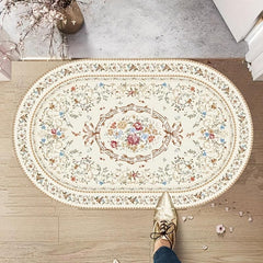 Retro Persian Floor Mat Soft Area Rug Machine Washable Bath Mat Oval Carpet