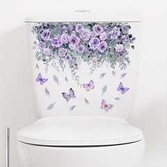 Plant Flower Butterfly Wall Sticker Decor Bathroom Toilet Living Room Decals