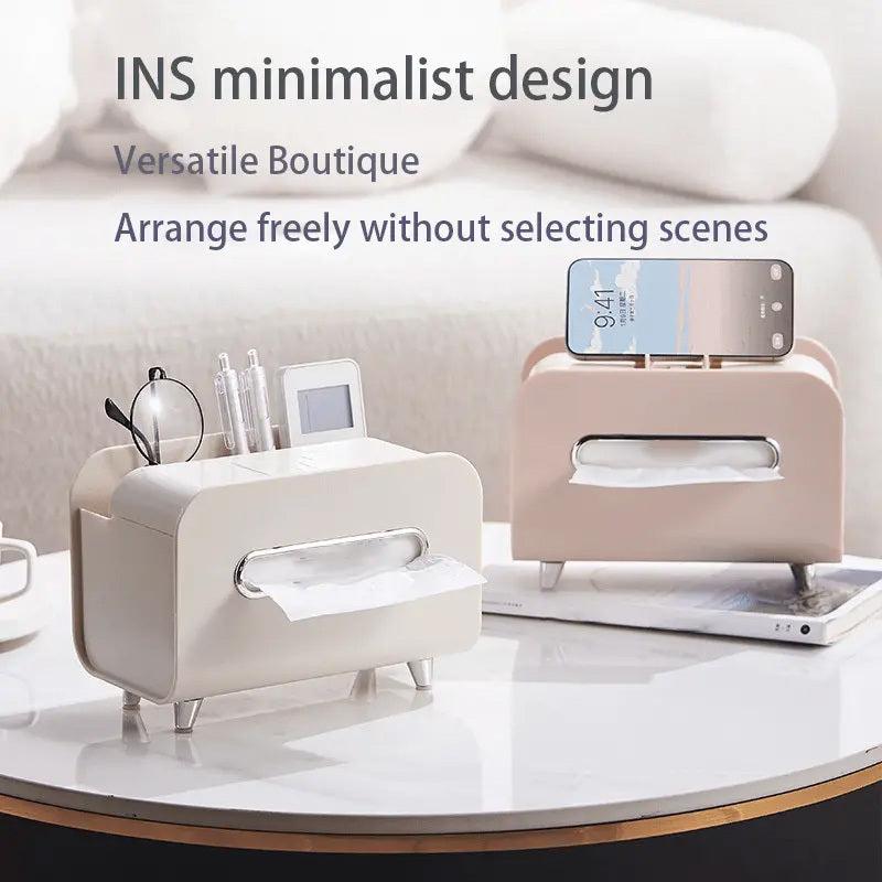 Nordic Style Desktop Tissue Box Phone Holder Remote Control Storage Box