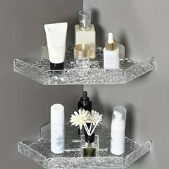 Acrylic Corner Shower Shelf Bathroom Punch Storage Rack Wall Hanging Triangle