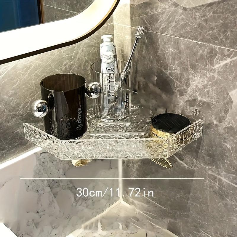 Acrylic Corner Shower Shelf Bathroom Punch Storage Rack Wall Hanging Triangle