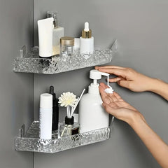 Acrylic Corner Shower Shelf Bathroom Punch Storage Rack Wall Hanging Triangle