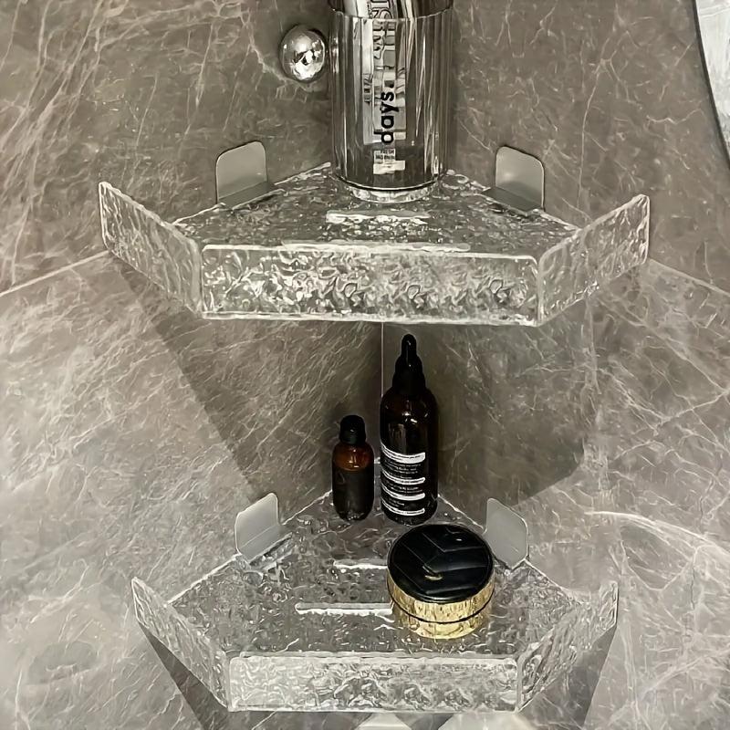 Acrylic Corner Shower Shelf Bathroom Punch Storage Rack Wall Hanging Triangle