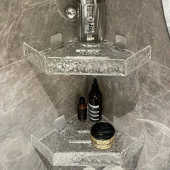 Acrylic Corner Shower Shelf Bathroom Punch Storage Rack Wall Hanging Triangle