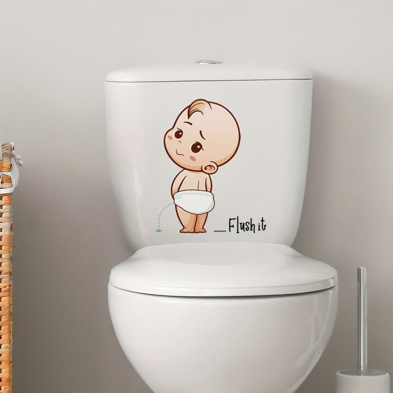 Little Kid Pee Toilet Lid Decal Self Adhesive Creative Plastic Sticker