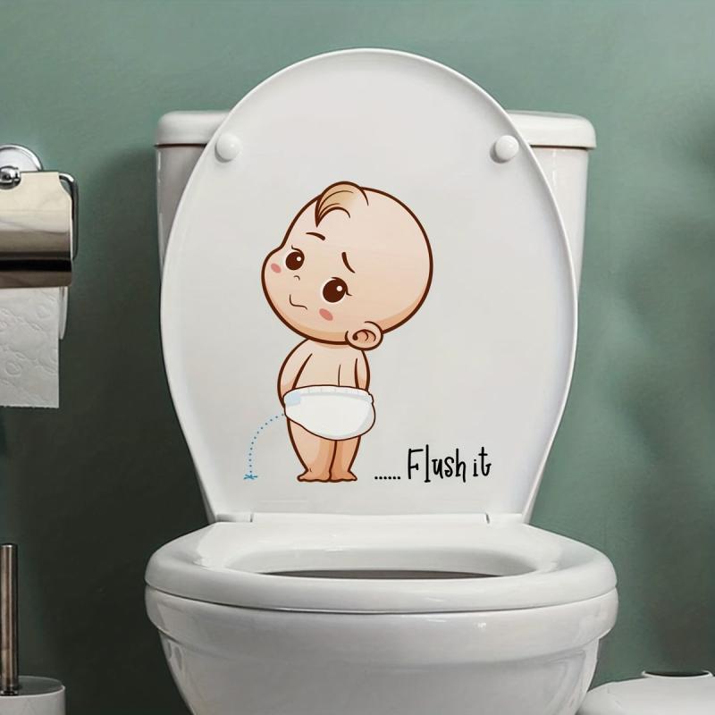 Little Kid Pee Toilet Lid Decal Self Adhesive Creative Plastic Sticker